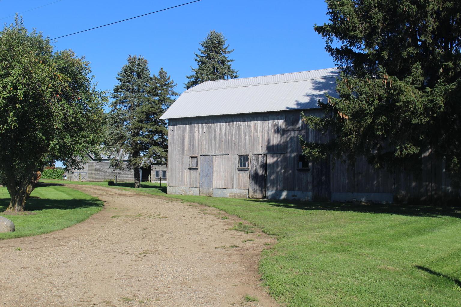 driveway leading to barn with trees nearby
