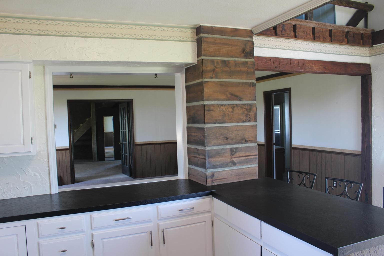 kitchen with black counters